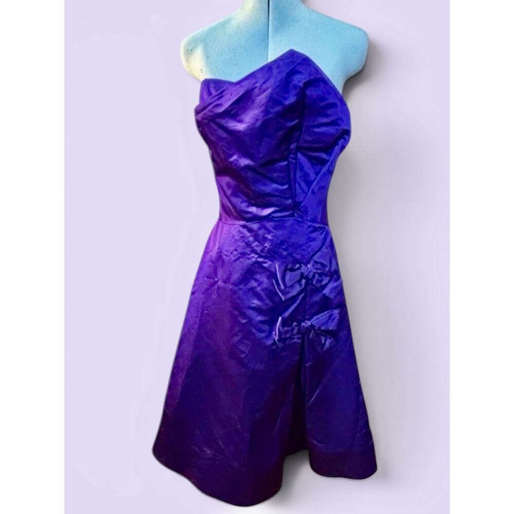 1980s Vintage Arnold Scaasi Purple Strapless Dress 8 | Cocktail Party Bow USA